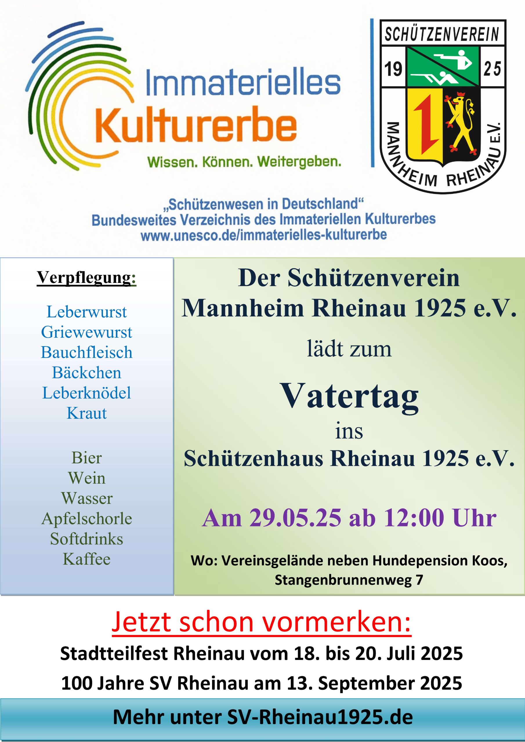 Mehr über den Artikel erfahren Vatertag im Schützenhaus 29.05.25 ab 12:00 Uhr